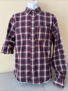 Abercrombie & Fitch Men's Red & Navy Plaid Button-Down Shirt